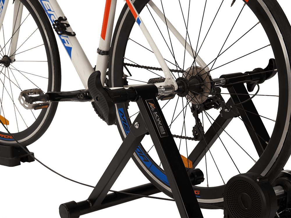Tragbarer Fahrradtrainer Ständer Fahrradtrainer Straße Reiten magnetische Fahrradtraining Plattform mit Geräuschunterdrückung Rad 5 Stufen Widerstand KW-7073-05 mit 01 magnetischen Rad